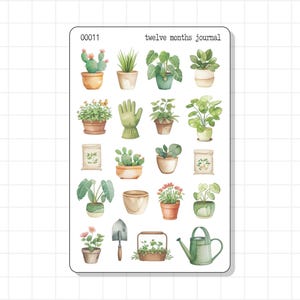 Foglio di adesivi per diario di piante da interno / Giardinaggio domestico verde estetico / Piantagione primaverile / Planner di decorazioni Bujo Agenda Diario dei ricordi
