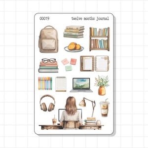 Folha de adesivos para diário de estudo | WFH College High School Learning Home Schooling Online Palestra | Planejador de decoração Bujo Agenda Diário de memórias