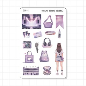 Hoja de pegatinas para diario de lista de deseos de conciertos de K-Pop / Lista de deseos de estadios para festivales de música / Planificador de decoración de escenarios Agenda Bujo Diario de recuerdos