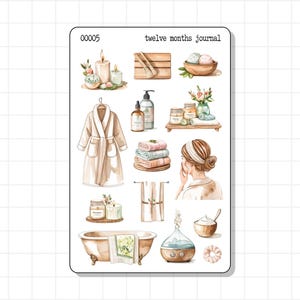 Foglio di adesivi per diario di cura di sé / Estetica, Spa, Cura della pelle, Zen, Relax, Hygge, Calma / Planner di decorazione, Bujo, Promemoria, Agenda, Diario della memoria