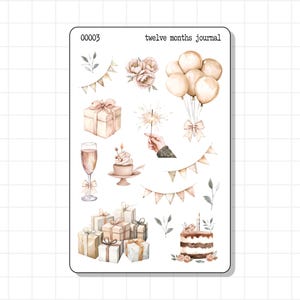 Foglio di adesivi per diario di compleanno / Palloncino estetico, candela, torta, striscione, regalo, festa / decorazione, pianificatore, promemoria, agenda, memoria