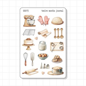 Foglio di adesivi per diario di cucina / Cuocere biscotti, torte, impasto per torte, forno, dessert, snack, comfort food / Decorazione, pianificatore, agenda, diario dei ricordi