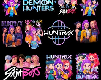 Huntrix Kpop Demon Hunters PNG, Kpop Idol Group Shirt design, Girl Dinner Png, Saja Boys Girls Bands Png, Saja Boys Kpop Fan Art,Sublimation