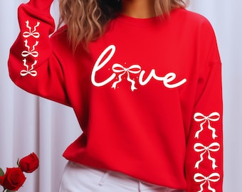 Love Bow SVG PNG, Trendy Valentine’s Day Coquette Svg, Girly Preppy Valentines Bow Sleeve Design, Svg For Shirts, Love Bow Png, Cricut Files