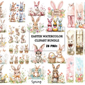 Easter Watercolor Clipart Bundle, Cute Floral  Bunny Png, Paste; Easter Clipart, Bunnies Clipart Png, Sublimation Design, Bunny Png