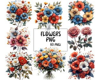 Pacchetto di fiori selvatici in acquerello PNG, Clipart di fiori selvatici, Immagini di fiori selvatici nella natura, Boho Wildflower PNG, Disegni di sublimazione, Uso commerciale