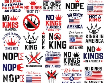 Paquete de archivos SVG de letreros "No Kings in America", SVG de Democracia Patriótica, SVG "No Kings", SVG PNG "Anti Trump", SVG "Not my President", Descarga digital