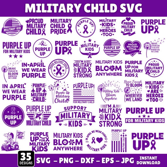 Military Child PNG SVG Bundle, Purple Up Day Png, Military Kids Month, Patriotic Kids Shirt Png, Military Family Support, Digital Download