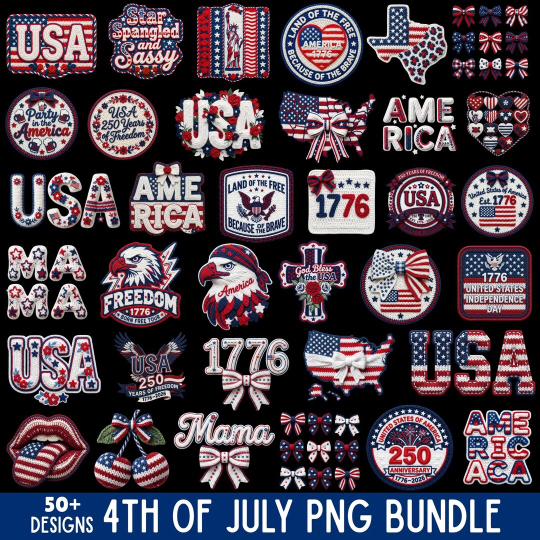 4th of July PNG Bundle,faux Yarn USA Flag Coquette Bow, Freedom ...