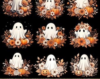 Watercolor Halloween Ghost Png Bundle, Halloween Clipart, Cute Halloween Png, Fall Png, Cute Ghost Png, Pumpkins Png, Sublimation Design