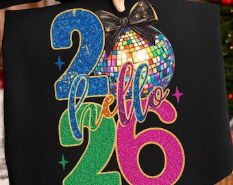 Happy New Year 2026 PNG, Trendy New Years Eve PNG, Faux Sparkly New Year Shirt Design, Hello 2026 PNG, Digital Download