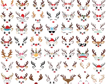 Christmas Reindeer Faces PNG Bundle, Girl Reindeer SVG, Boy Reindeer SVG, Cute Reindeer Face svg, Cricut Cut Files, Instant Download