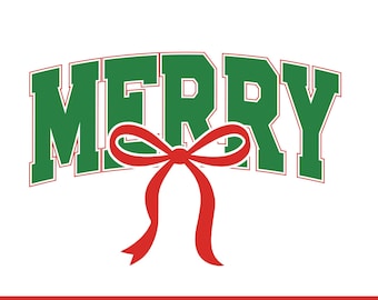 MERRY Svg Christmas Design, Retro Varsity Bow Svg Png, Merry Christmas Shirt SVG, Holiday Cut File for Cricut Silhouette, Instant Download