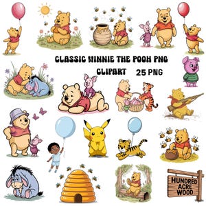 Classic Winnie The Pooh Png Clipart Set, Watercolor Winnie The Pooh Clipart Bundle, Pooh Baby Shower, Sublimation Design, Instant Download