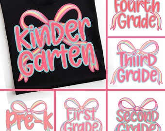 Preppy terug naar school png-bundel, leraar coquette eerste schooldag png-bestanden, girly boog sublimatie png, kleuterschool 1e/2e/3e leerjaar