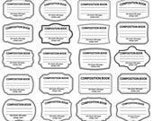 28 Composition Book Labels Bundle, Composition Notebook Labels, Composition Book Svg, Notebook Cover Print,Teacher Gift Instant Download