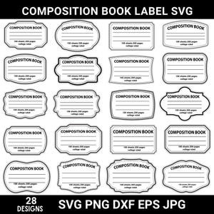 28 Composition Book Label Svg Bundle, Composition Notebook Labels, Composition Book Svg, Notebook Cover Print,Teacher Gift Instant Download