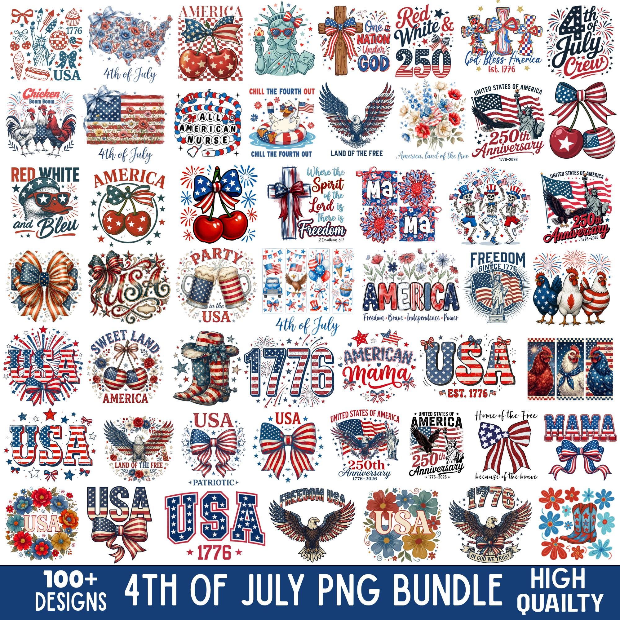 4th of July PNG Bundle, USA Flag American Mama Coquette Bow Png, Land ...