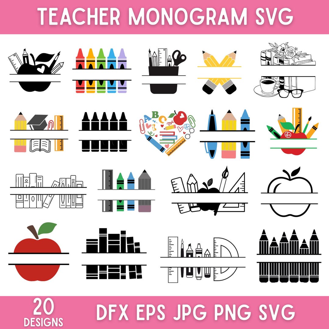 Teacher Monogram Svg Bundle, Teacher Name Svg, Split Monogram Svg ...