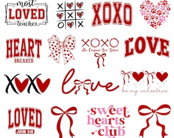 Valentinstag-Svg-Bundle, 20 Liebeszitate, Herzen, XOXO, Bögen, Lehrer-Valentinstag-Svg, Silhouette, T-Shirt-Svg-Designs, digitaler Download