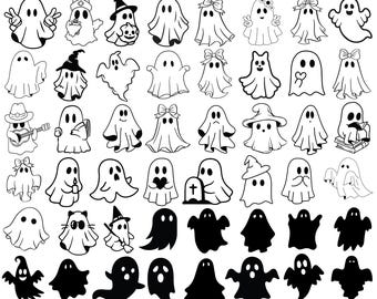 Cute Ghost Svg Bundle, Ghost Outline Svg, Minimalist Ghost Svg, Halloween Svg, Ghost Clipart, Spooky Season Svg, Flower Ghost Svg