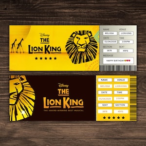 The Lion King Broadway Surprise Ticket-Vorlage, Musical-Theaterkarte, Event-Eintrittskarte, Konzertkarte, Sofort-Download, Canva-Vorlage