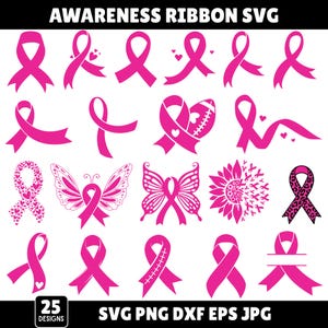 Awareness Ribbon Svg, Cancer Awareness Ribbon Svg, Breast Cancer Ribbon Svg, Pink Breast Cancer Ribbon, Ribbon Clipart, Digital Download