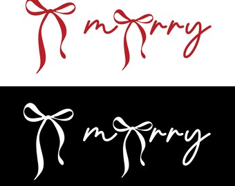 Merry Bow Christmas SVG, Coquette Christmas PNG, Retro Merry Shirt Design, Red Bow Holiday SVG, Cricut Silhouette Cut File