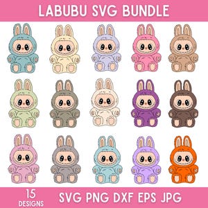 15 Designs de Labubu Svg, Labubu PNG, Sublimação de Labubuu, Design de Camiseta, Personagens Monstros, Arquivos de Corte Svg, Download Instantâneo