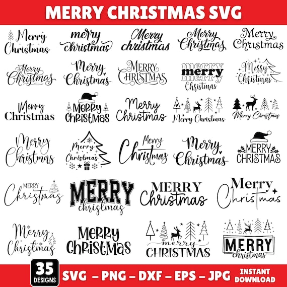 Merry Christmas Text Svg Bundle, Christmas Quote Svg, Holiday Lettering Svg Designs, Cricut Silhouette Cut Files, Digital Download