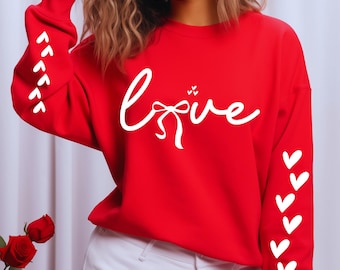 Love Bow SVG PNG, Trendy Valentine’s Day Coquette Svg, Girly Preppy Valentines Bow Sleeve Design, Svg For Shirts, Love Bow Png, Cricut Files