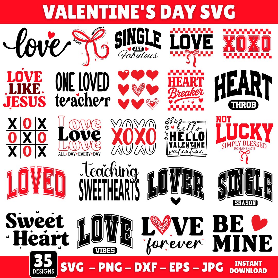 Valentine’s Day Svg Bundle, Valentine Quotes Svg Png, Love XOXO ...