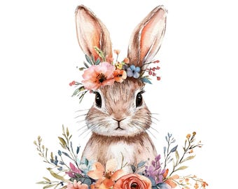 Boho blommig kanindesign, retro kanin png, sublimeringsdesign, vildblommande vår png, påskhare png, omedelbar nedladdning, png-fil, påsk