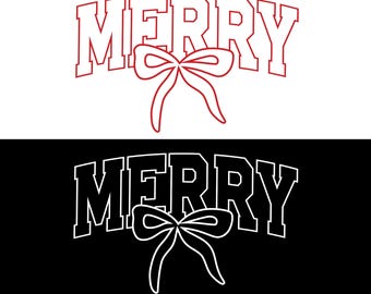 MERRY SVG Christmas Design, Retro Varsity Bow Svg Png, Merry Christmas Shirt SVG, Holiday Cut File for Cricut Silhouette, Instant Download