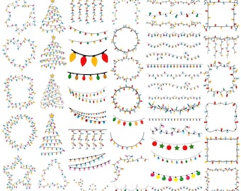 Kerstverlichting Svg-bundel, naadloze kerstverlichting Svg, lichtslingers SVG, kerstverlichting SVG, lichten SVG, Cricut Cut-bestanden, Instant Download