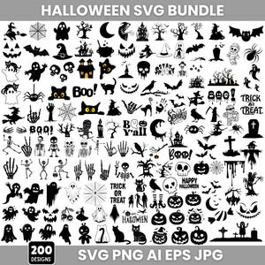 Halloween Svg Mega Bundle, Halloween Svg Png, Halloween Cut-filer för Cricut, Silhuett, Spooky Svg, Söt Kawaii Svg, Digital Nedladdning