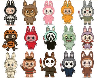 Retro Halloween Labubu Png Clipart, Horror Labubu Png, Cute Spooky Labubu Png, Halloween Png, Kawaii Labubu Art, Sublimation Design