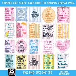 Striped Eat Sleep Take Kids To Sports Repeat PNG Bundle, Game Day PNG, Sport Mom Shirt Design, Baseball Mom PNG, Baseball Season Sublimation