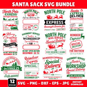 Jultomtensäck SVG-paket, jultomtensäck SVG, julpåse png, presentpåse SVG, Nordpolleverans svg, Svg-klippfiler, direktnedladdning