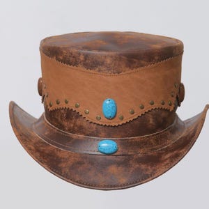 Distress lederen hoed western handgemaakte hoge hoed lederen steampunk hoge hoed gotische hoed Victoriaanse hoed cowboy halloween hoed cadeau voor mannen