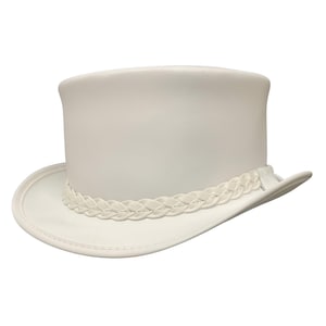 Witte lederen hoed gevlochten band handgemaakte hoge hoed lederen steampunk cilinderhoed gotische hoed Victoriaanse hoed cowboy halloween hoed cadeau voor mannen