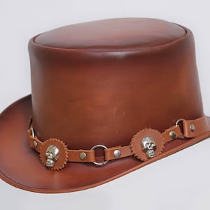 Leren hoed schedels klinknagel band handgemaakte cilinderhoed lederen steampunk cilinderhoed gotische cilinderhoed Victoriaanse hoed cowboyhoed Halloween hoed cadeau voor mannen