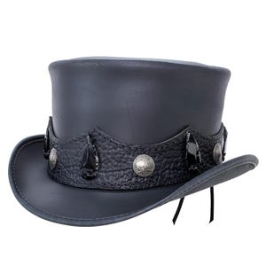 Leren hoed Buffalo Stone handgemaakte hoge hoed lederen steampunk cilinderhoed gotische hoed Victoriaanse hoed cowboy halloween hoed cadeau voor mannen