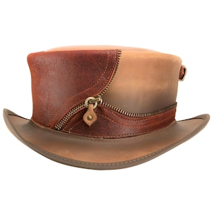 Leren hoed met rits stijl kroon handgemaakte hoge hoed lederen steampunk hoge hoed gotische hoge hoed Victoriaanse hoed cowboy halloween hoed cadeau voor mannen