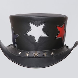 Leren hoed Texas Star-stijl handgemaakte hoge hoed lederen steampunk hoge hoed gotische hoed Victoriaanse hoed cowboy halloween hoed cadeau voor mannen