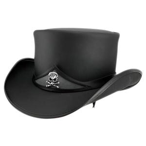 Lederen hoed kruis schedels band handgemaakte cilinderhoed lederen steampunk cilinderhoed gotische cilinderhoed Victoriaanse hoed cowboyhoed Halloween hoed cadeau voor mannen