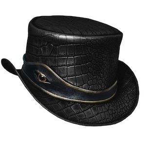 Leren hoed oogband handgemaakte hoge hoed lederen steampunk cilinderhoed gotische cilinderhoed Victoriaanse hoed cowboy halloween hoed cadeau voor mannen