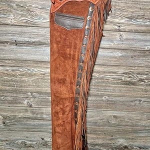 Crafted Carving Cowboy Chap Suede Leather Unisex Chap Cowgirl Pants Chaps Rodeo Style Ranch Equesterian Wear Gifts For Women, Gifts For Men