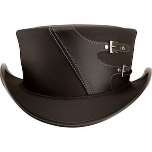 Leren hoed kant gesp kroon handgemaakte cilinderhoed lederen steampunk cilinderhoed gotische cilinderhoed Victoriaanse hoed cowboyhoed Halloween hoed cadeau voor mannen