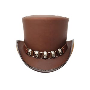 Leren hoed schedels band handgemaakte cilinderhoed lederen steampunk cilinderhoed gotische cilinderhoed Victoriaanse cilinderhoed cowboyhoed halloween hoed cadeaus voor mannen